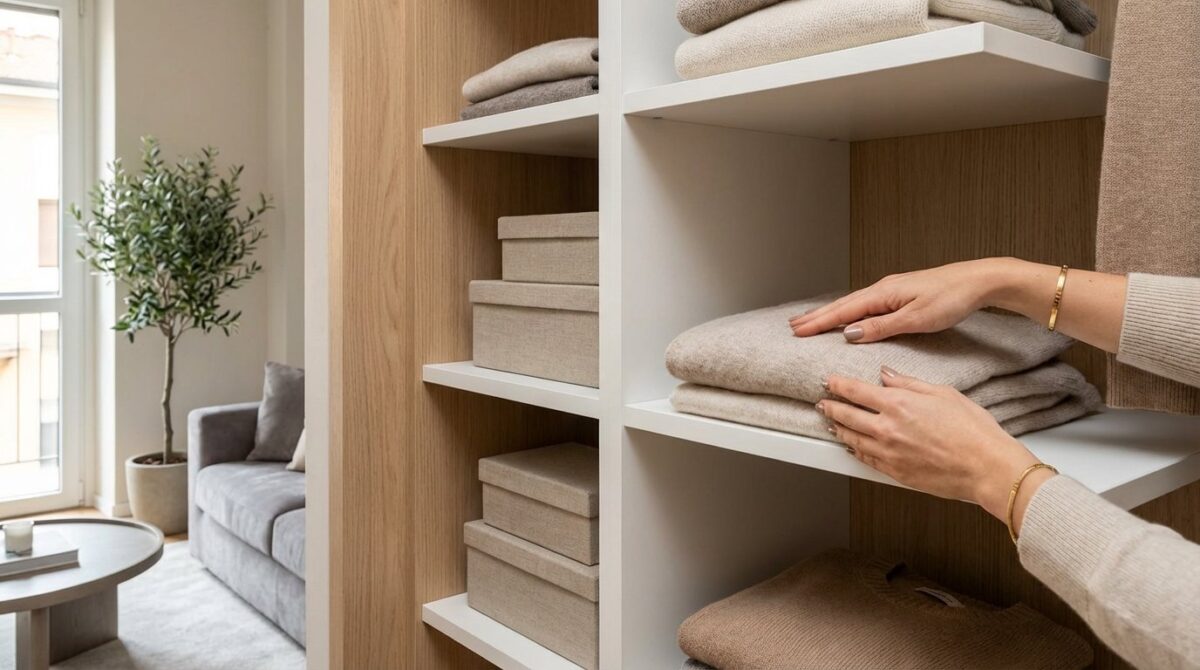 scopri come organizzare un guardaroba completo in uno spazio minuscolo con soluzioni modulari e multifunzionali che sfruttano lo spazio verticale