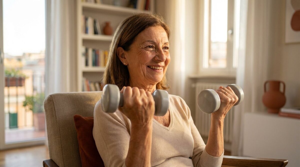 scopri 6 esercizi seduti efficaci per rafforzare la forza funzionale dopo i 60 anni senza lunghe camminate quotidiane