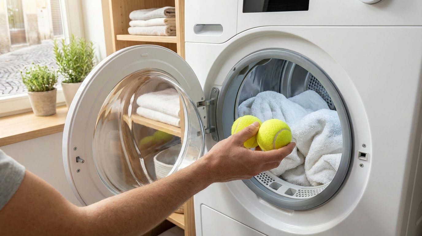 scopri come una pallina da tennis nellasciugatrice riduce i tempi di asciugatura, rende i piumini soffici e abbassa la bolletta elettrica con questo semplice trucco
