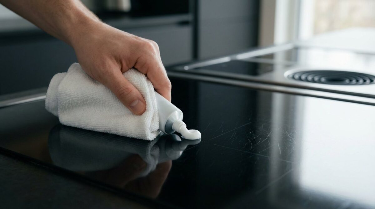 scopri come far brillare il piano cottura in vetroceramica rigato con un prodotto comune del bagno in pochi minuti